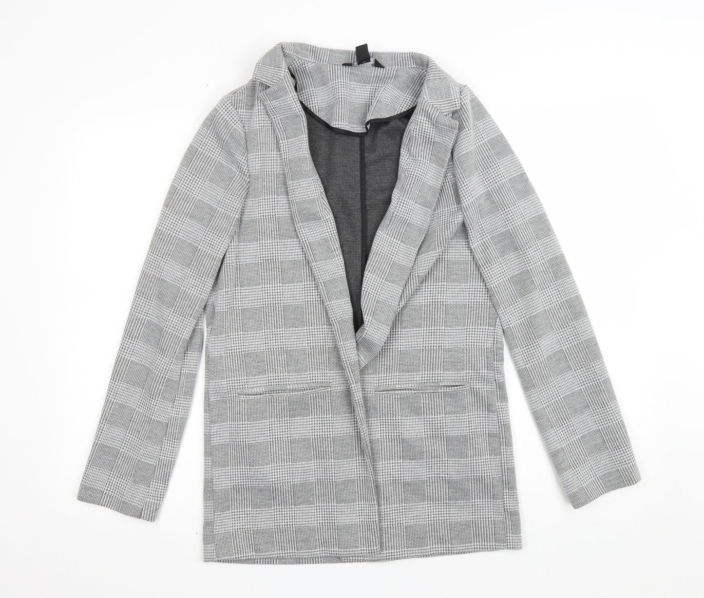 New Look Womens Grey Plaid Jacket Blazer Size 10