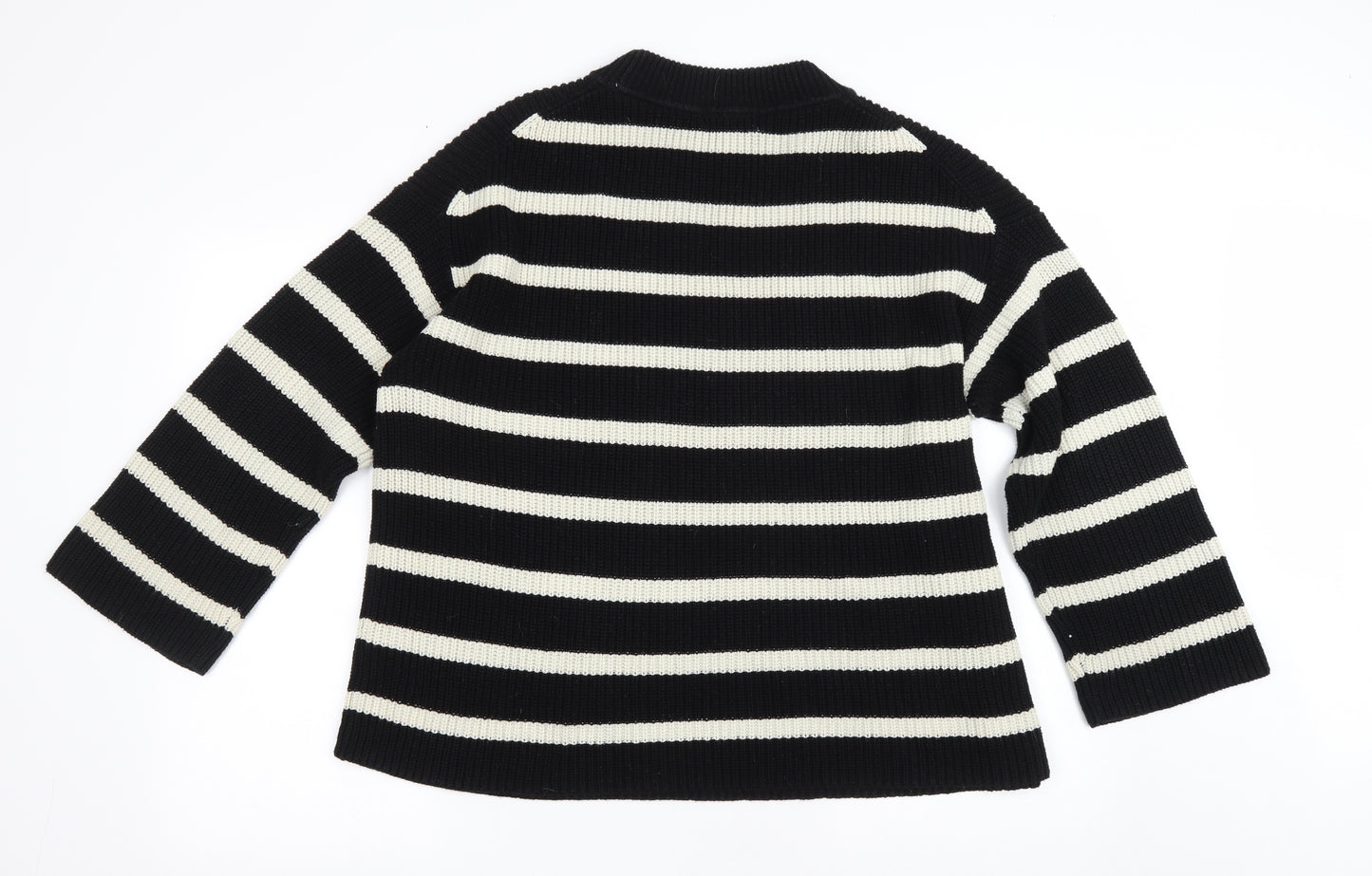 H&M Womens Black Round Neck Striped Cotton Pullover Jumper Size M