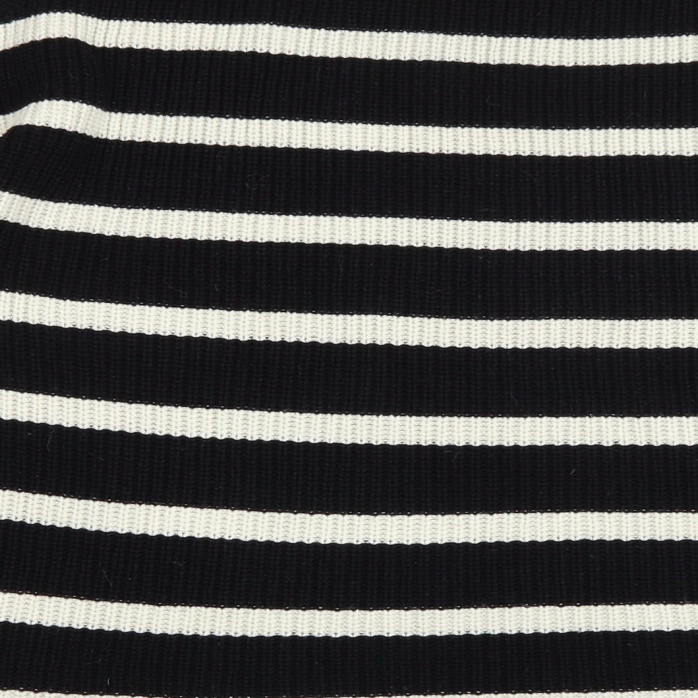 H&M Womens Black Round Neck Striped Cotton Pullover Jumper Size M