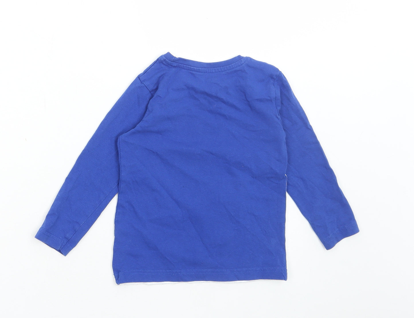 TU Boys Blue Cotton Basic T-Shirt Size 18-24 Months Round Neck Pullover - Christmas Dinosaur