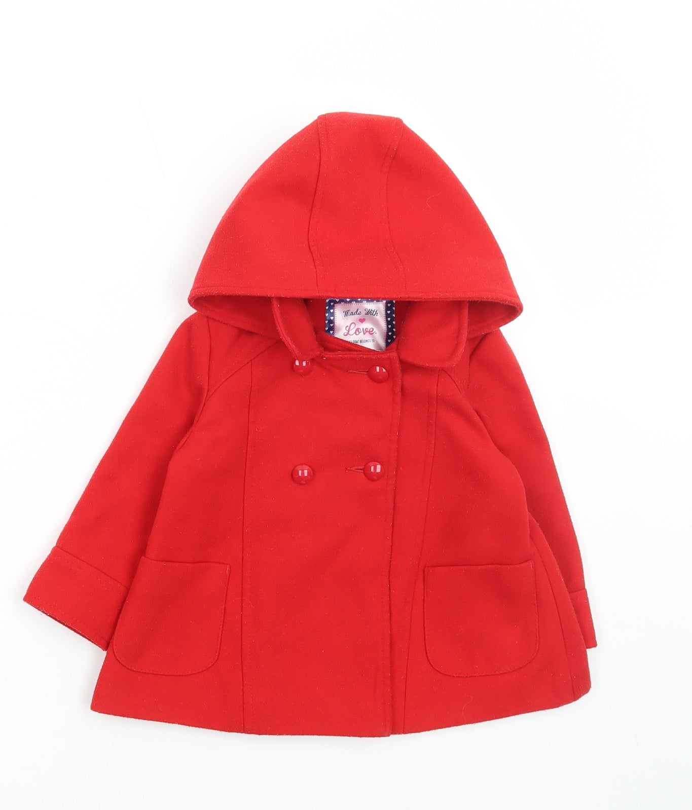 F&F Girls Red Parka Coat Size 12-18 Months Button