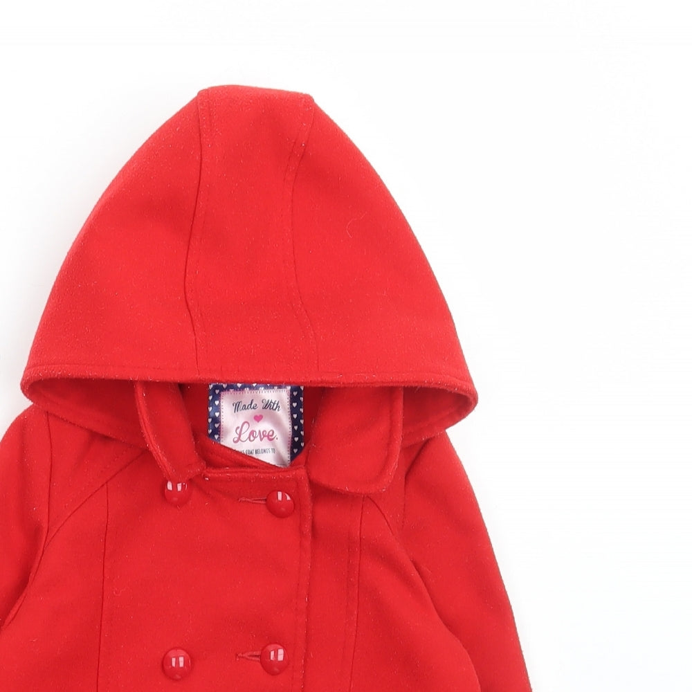 F&F Girls Red Parka Coat Size 12-18 Months Button