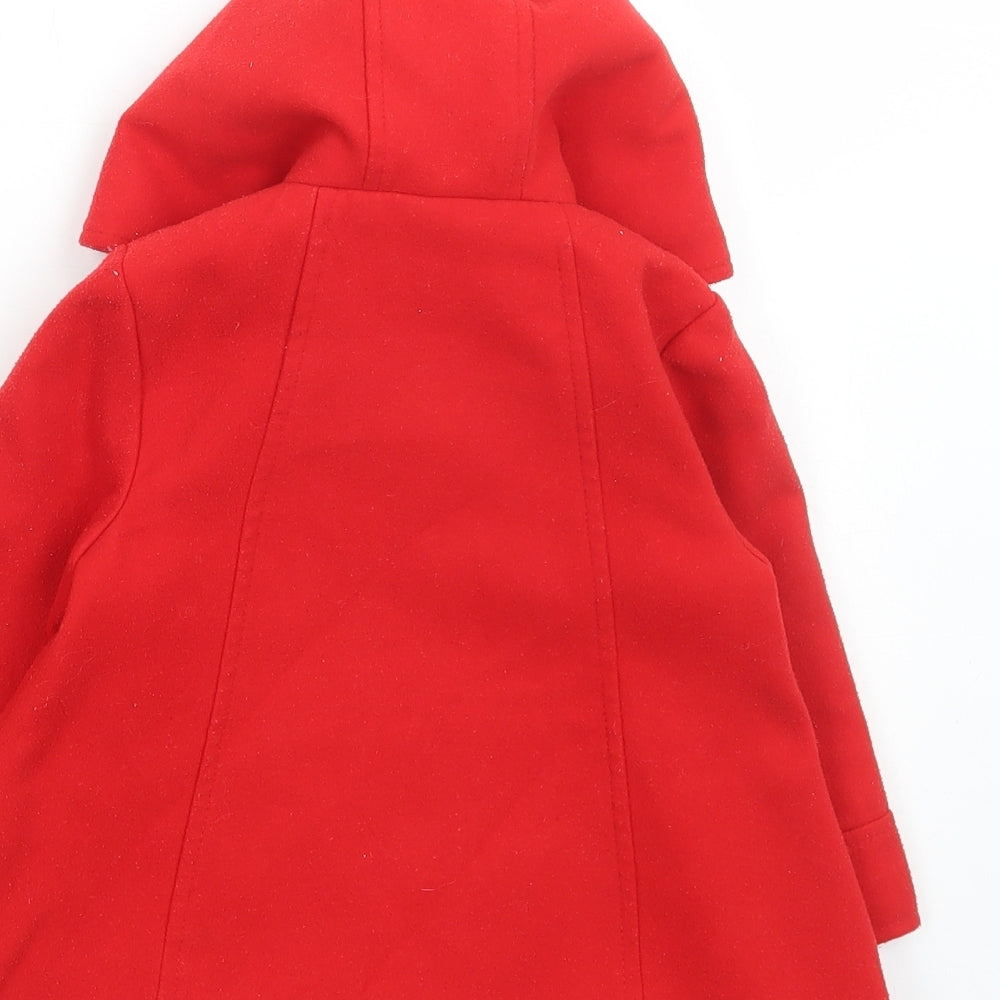F&F Girls Red Parka Coat Size 12-18 Months Button