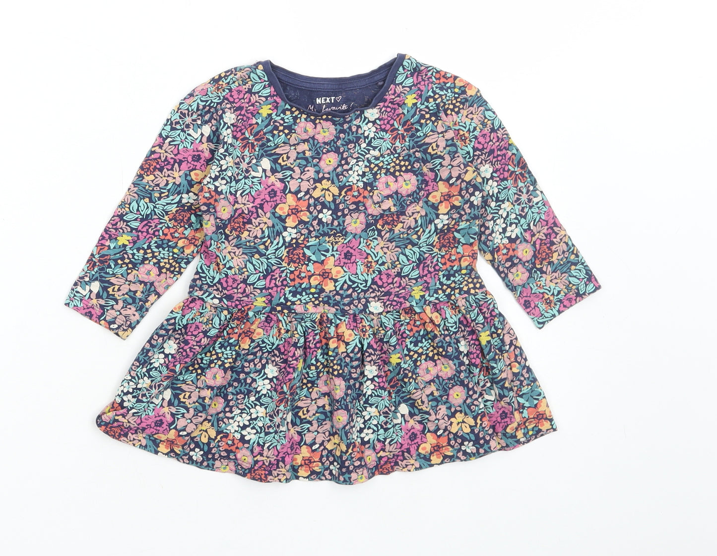 NEXT Girls Multicoloured Floral Cotton Skater Dress Size 12-18 Months Round Neck Pullover