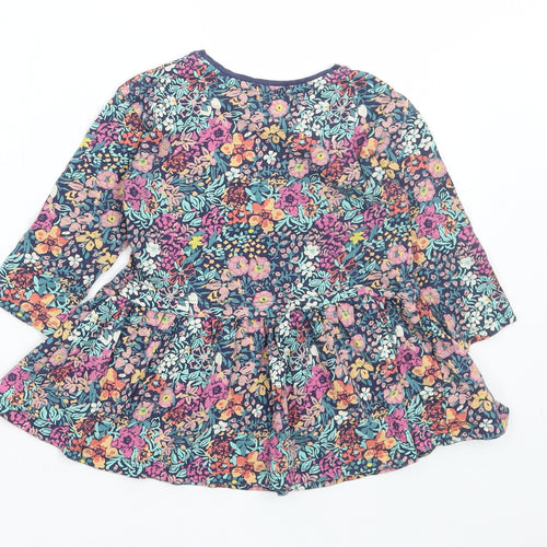 NEXT Girls Multicoloured Floral Cotton Skater Dress Size 12-18 Months Round Neck Pullover