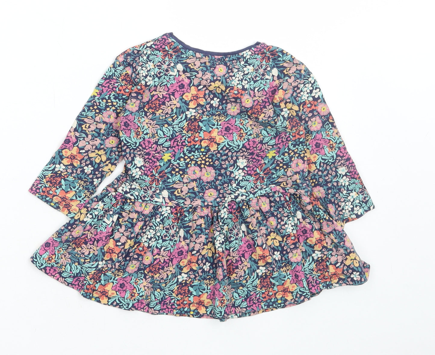 NEXT Girls Multicoloured Floral Cotton Skater Dress Size 12-18 Months Round Neck Pullover