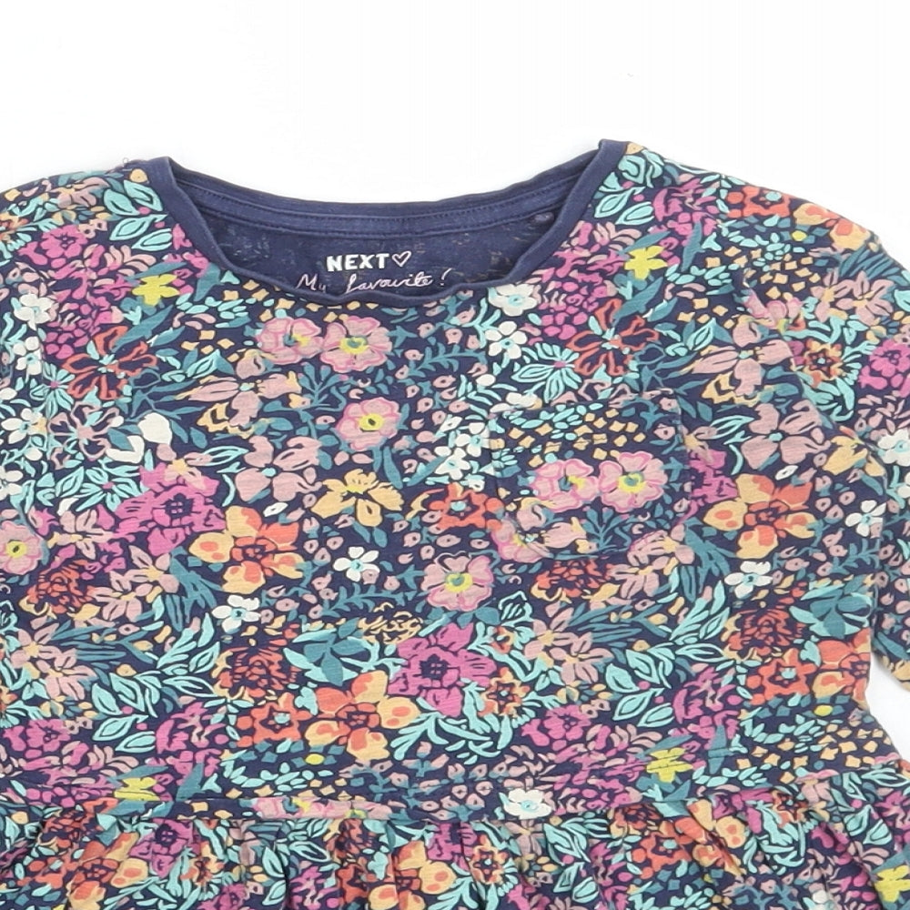 NEXT Girls Multicoloured Floral Cotton Skater Dress Size 12-18 Months Round Neck Pullover