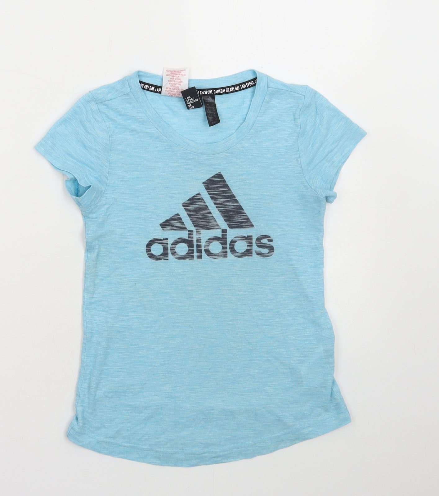 adidas Girls Blue Polyester Basic T-Shirt Size 9-10 Years Round Neck Pullover