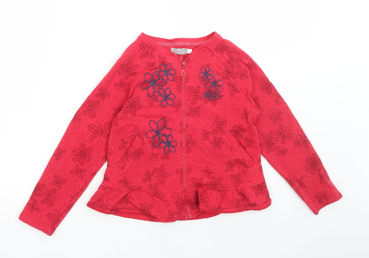 Boboli Girls Red Floral Cotton Full Zip Sweatshirt Size 8 Years Zip