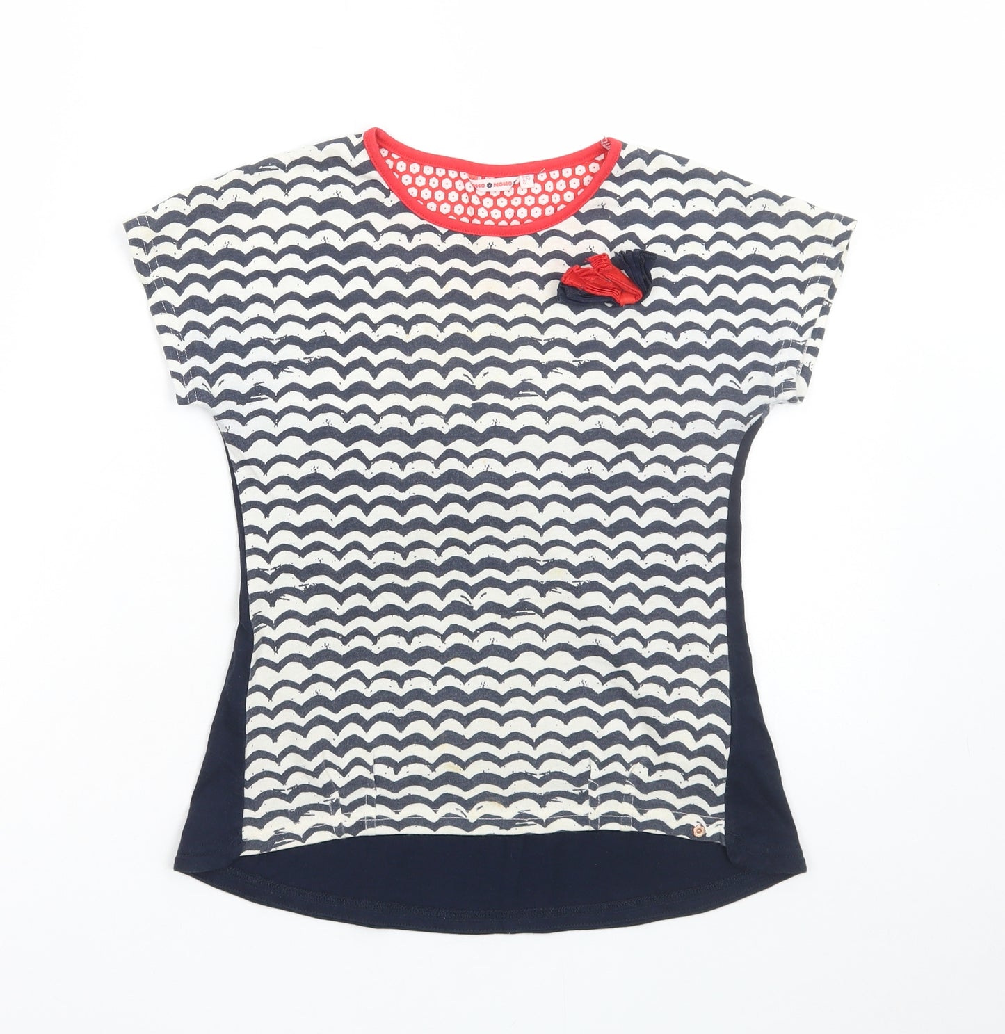 No No Girls Blue Striped Cotton Basic T-Shirt Size 12 Years Round Neck Pullover