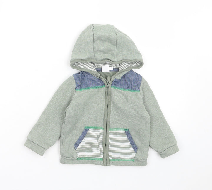 Mini Club Boys Green Striped Cotton Full Zip Jumper Size 9-12 Months Zip