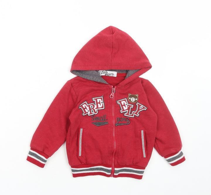 GSG ROYS Boys Red Cotton Full Zip Hoodie Size 6 Years Zip - Bear
