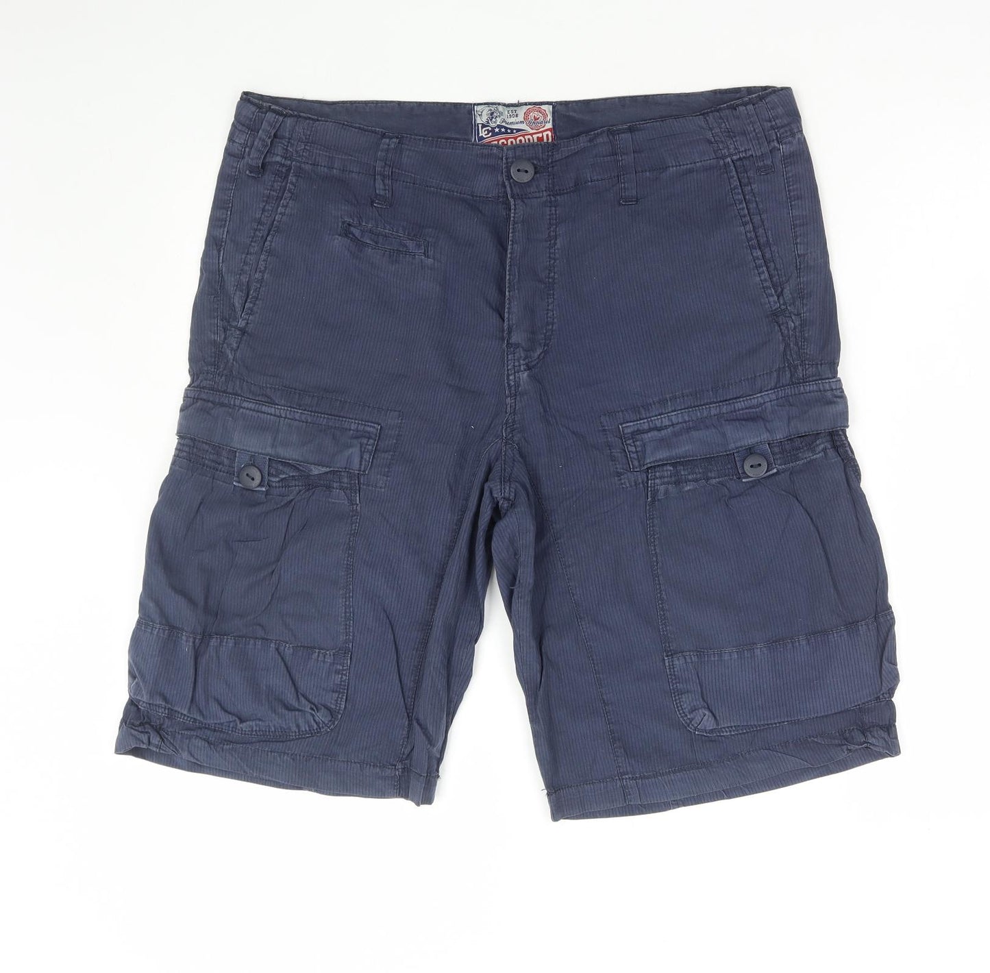Lee Cooper Mens Blue Cotton Cargo Shorts Size 36 in L12 in Regular Button