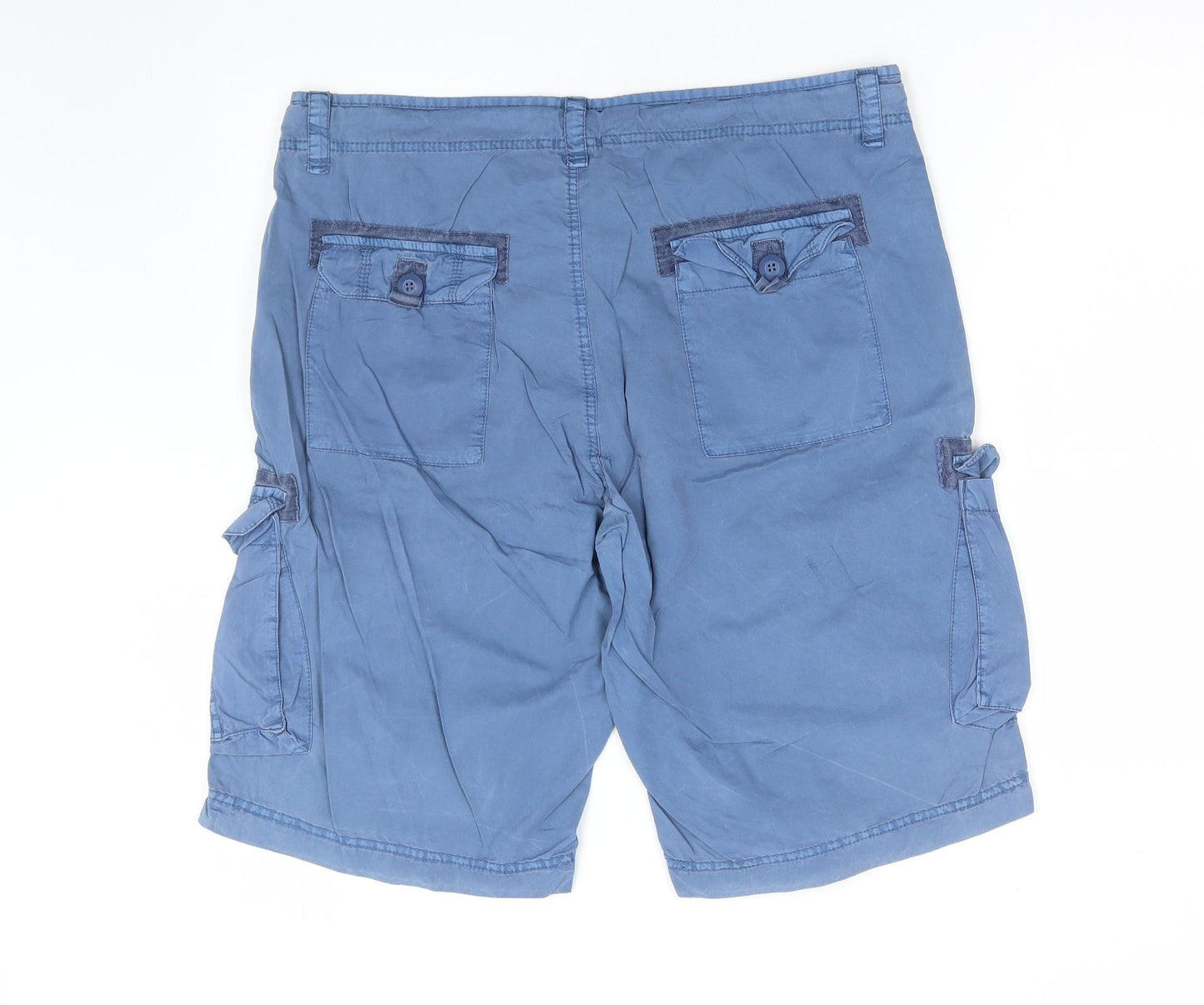 Easy Mens Blue Cotton Cargo Shorts Size 36 L12 in Regular Zip