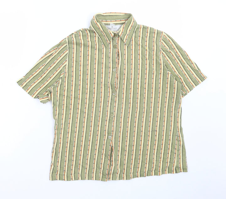 Essentials Mens Multicoloured Striped Polyester Button-Up Size S Collared Button