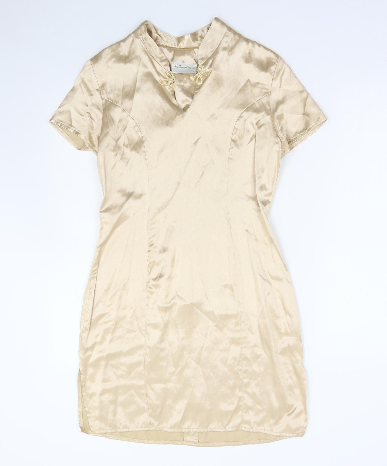 Bay Trading Womens Gold Viscose Bodycon Size 12 V-Neck Zip