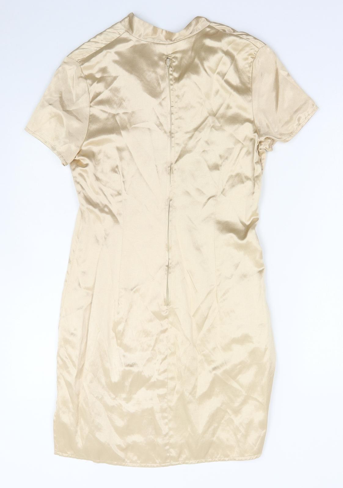 Bay Trading Womens Gold Viscose Bodycon Size 12 V-Neck Zip