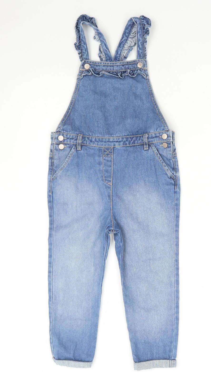 NEXT Girls Blue Cotton Dungaree One-Piece Size 5-6 Years Button