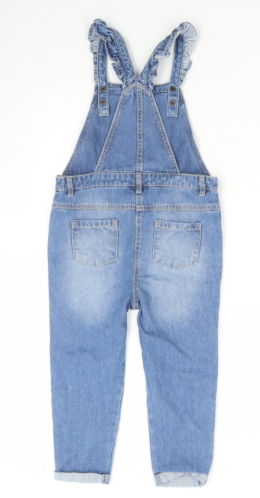 NEXT Girls Blue Cotton Dungaree One-Piece Size 5-6 Years Button