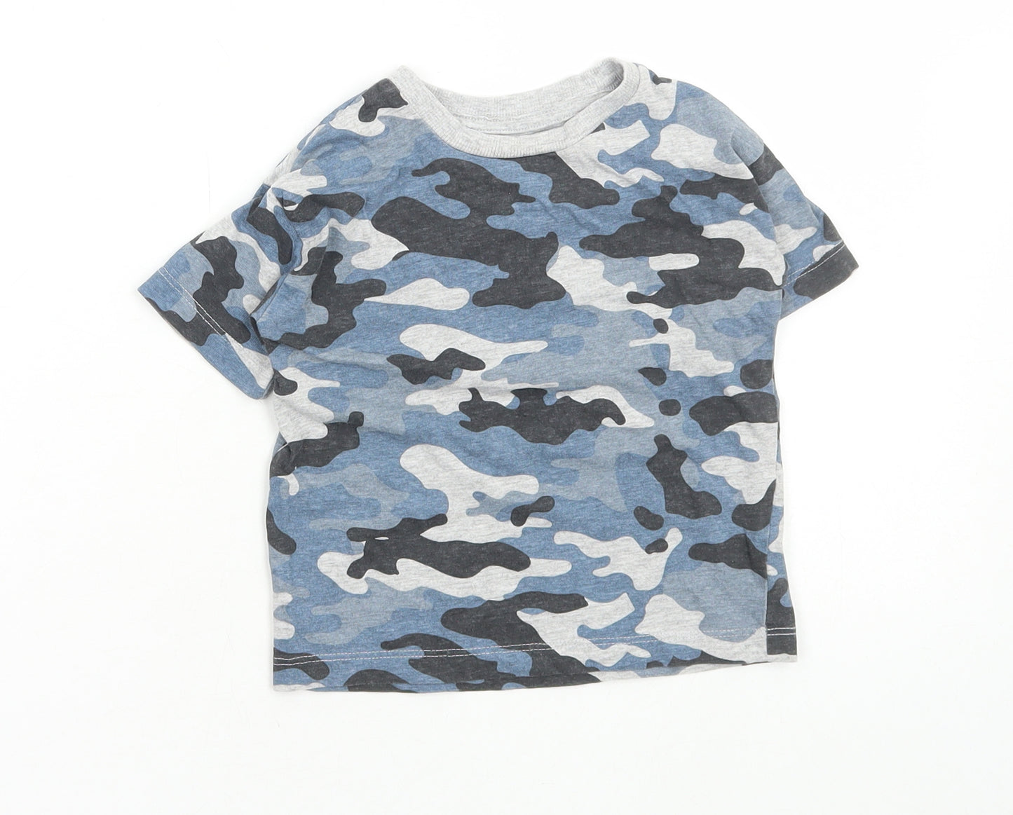 Matalan Boys Blue Camouflage Cotton Basic T-Shirt Size 12-18 Months Round Neck Pullover