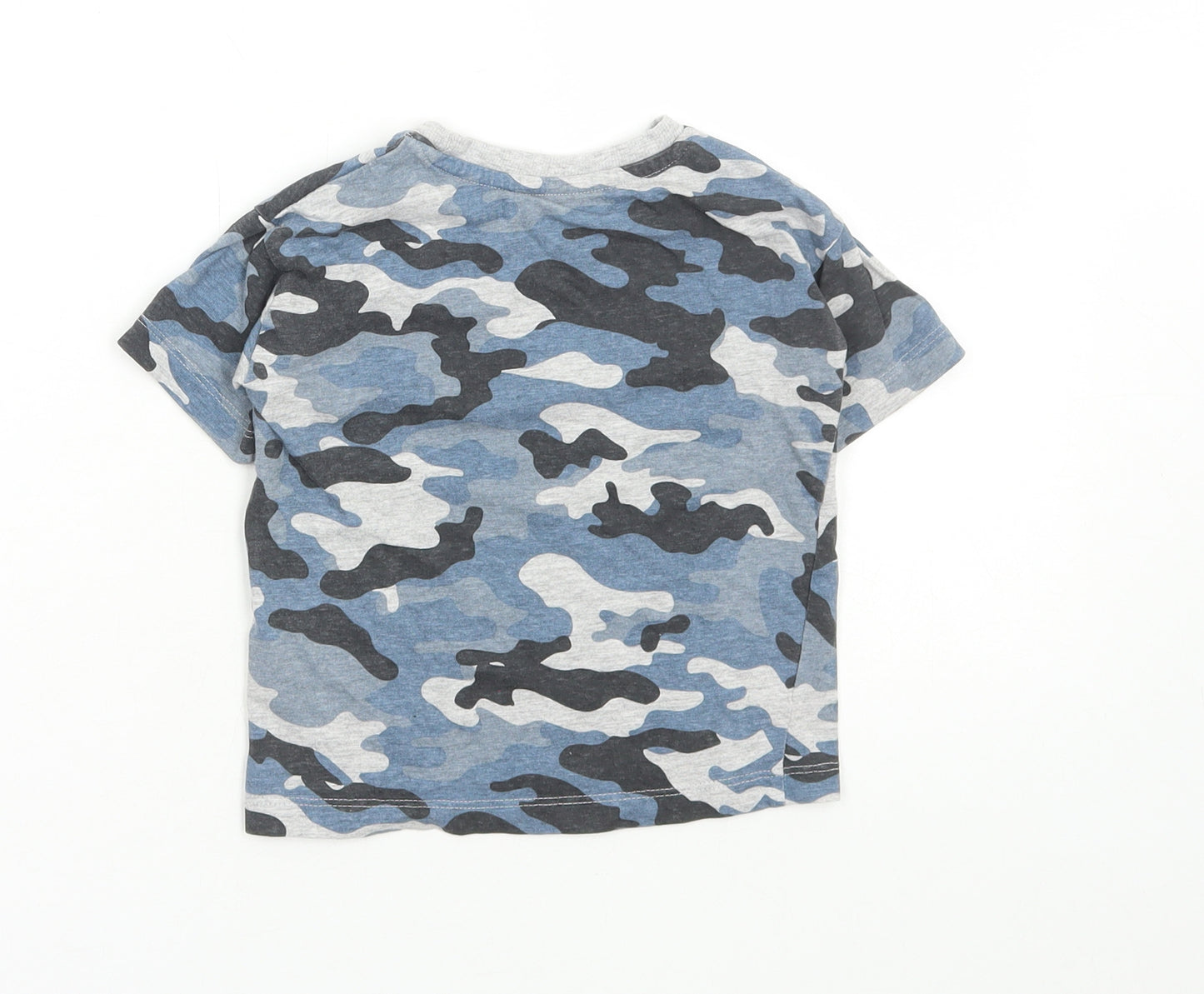 Matalan Boys Blue Camouflage Cotton Basic T-Shirt Size 12-18 Months Round Neck Pullover
