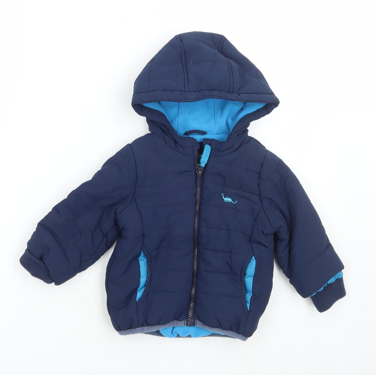 Blue Zoo Boys Blue Puffer Jacket Coat Size 12-18 Months Zip - Dinosaur Print