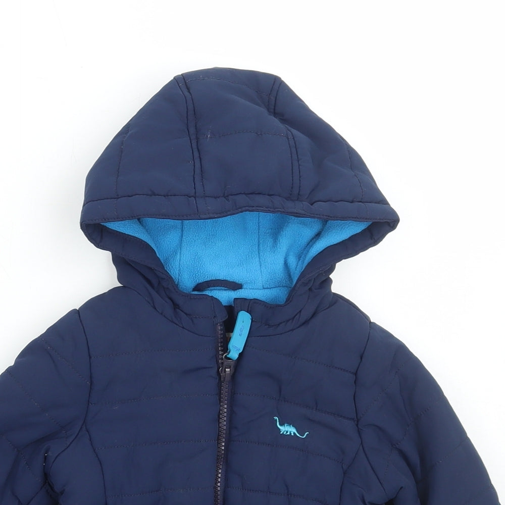 Blue Zoo Boys Blue Puffer Jacket Coat Size 12-18 Months Zip - Dinosaur Print