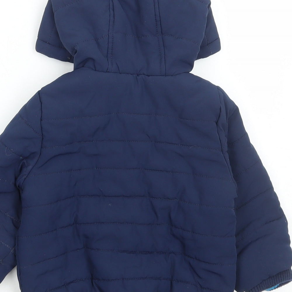 Blue Zoo Boys Blue Puffer Jacket Coat Size 12-18 Months Zip - Dinosaur Print