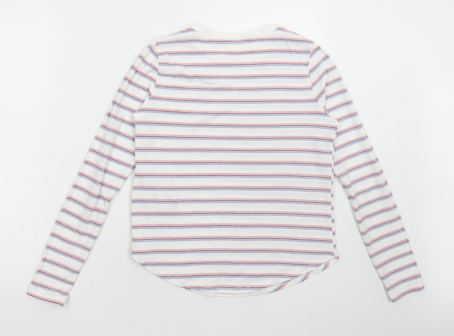 Abercrombie & Fitch Girls White Striped Cotton Basic T-Shirt Size 13-14 Years Round Neck Pullover