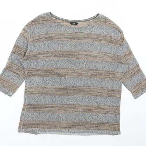 F&F Womens Grey Round Neck Striped Polyester Pullover Jumper Size 16