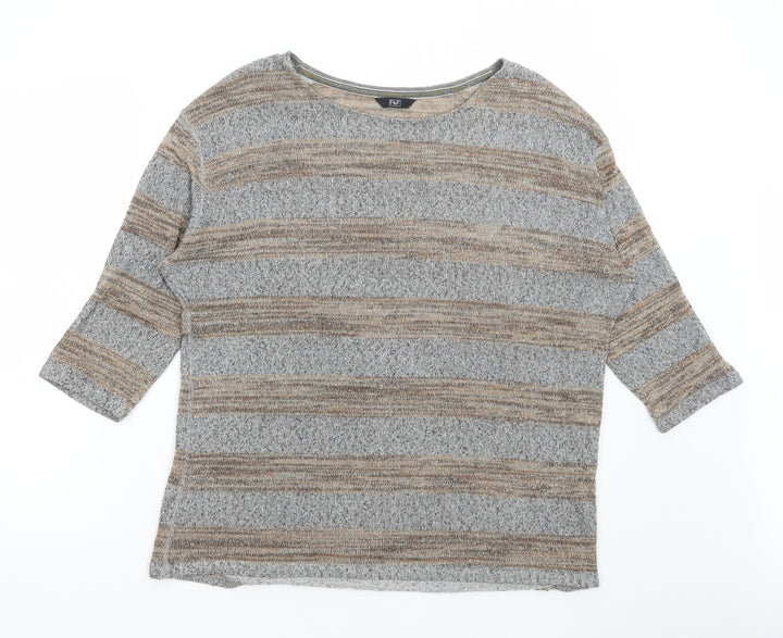 F&F Womens Grey Round Neck Striped Polyester Pullover Jumper Size 16