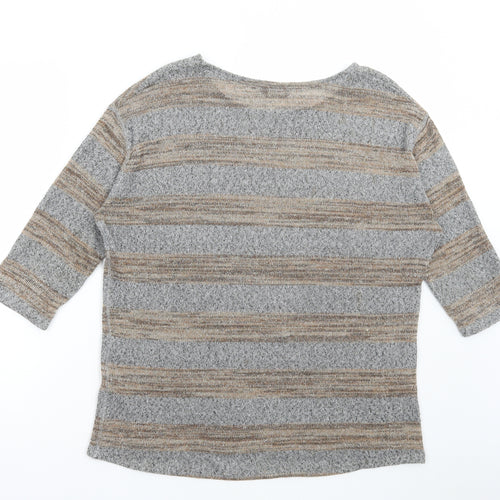 F&F Womens Grey Round Neck Striped Polyester Pullover Jumper Size 16