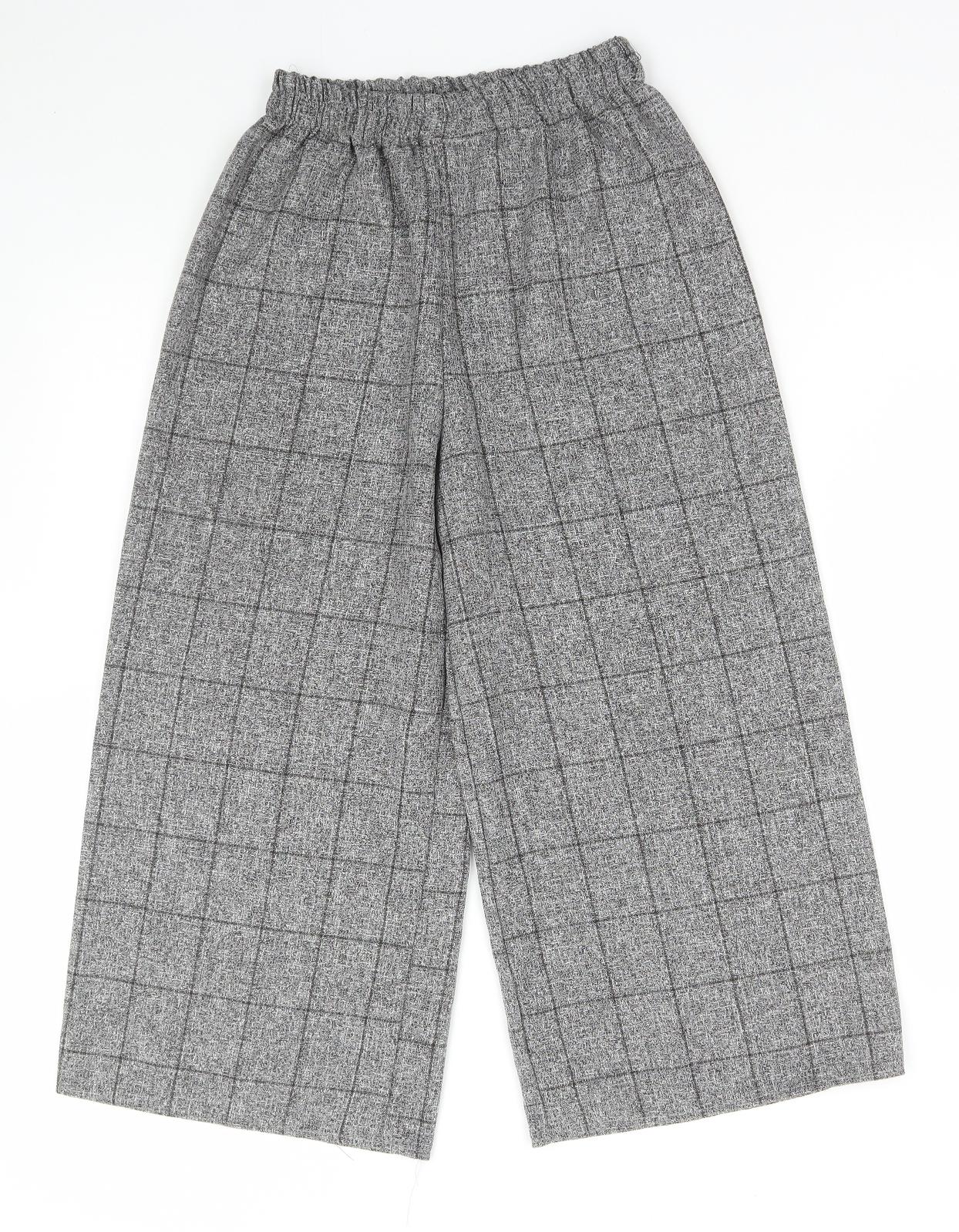 Preworn Womens Grey Check Polyester Cropped Trousers Size 24 in L21 in Regular