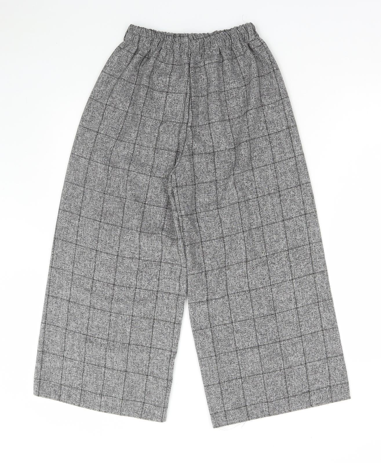 Preworn Womens Grey Check Polyester Cropped Trousers Size 24 in L21 in Regular