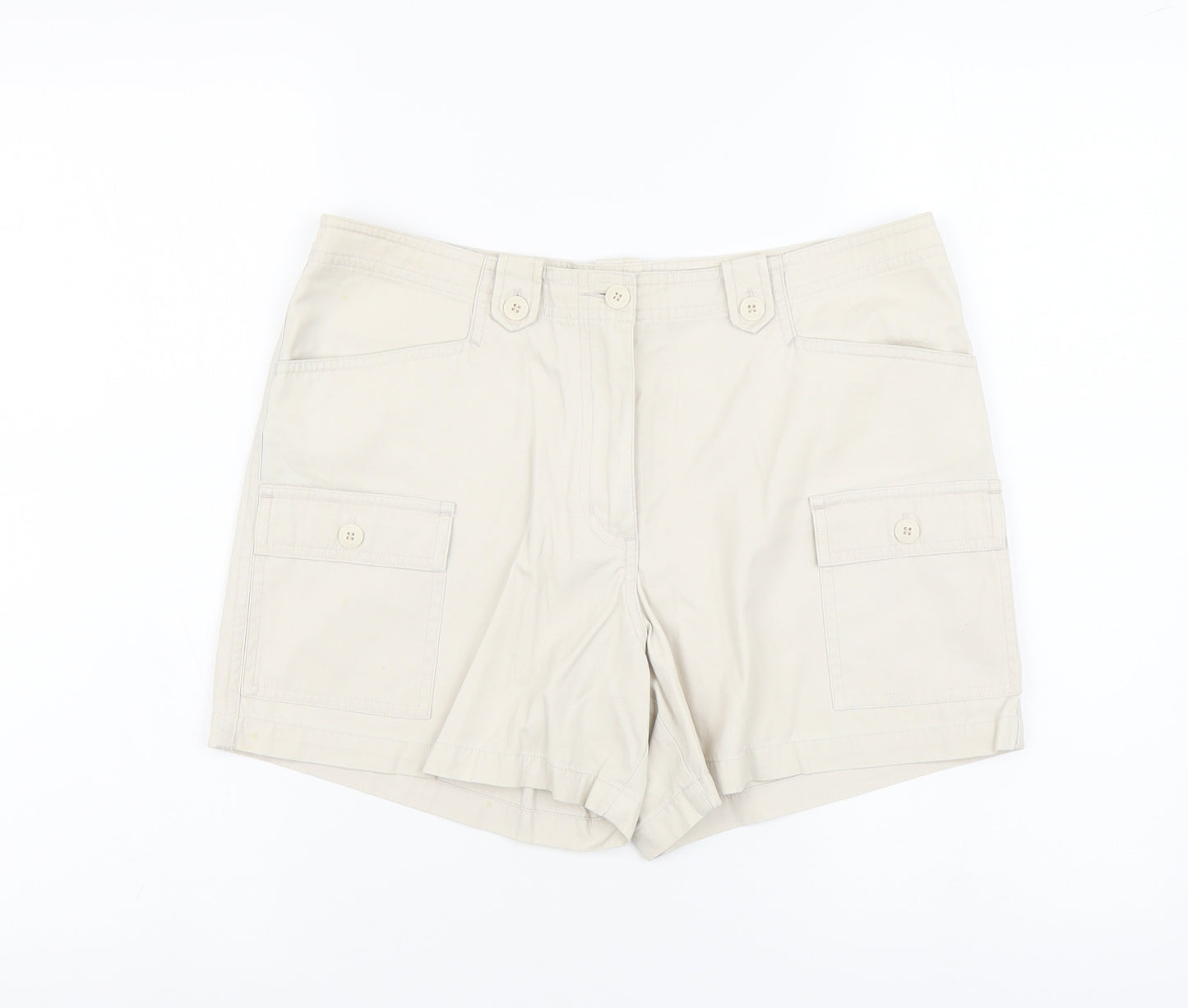 Dorothy Perkins Womens Beige Cotton Cargo Shorts Size 12 L3 in Regular Button