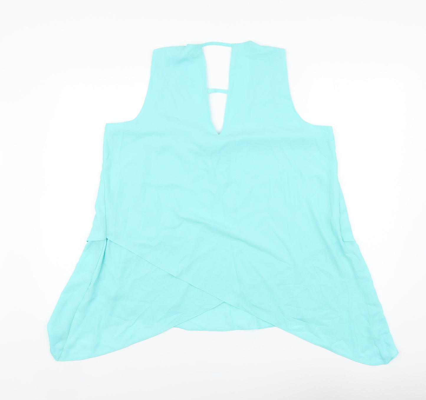Roman Womens Blue Polyester Basic Blouse Size 16 V-Neck