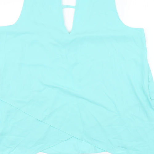 Roman Womens Blue Polyester Basic Blouse Size 16 V-Neck
