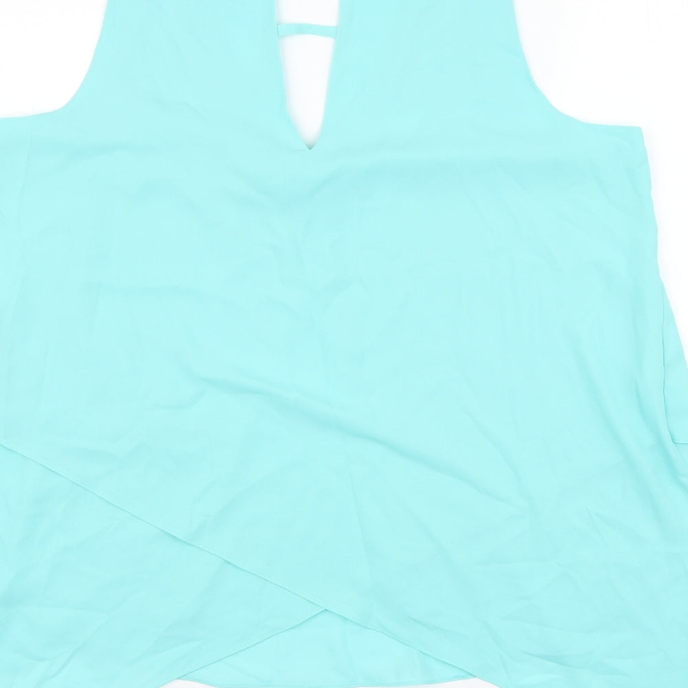 Roman Womens Blue Polyester Basic Blouse Size 16 V-Neck