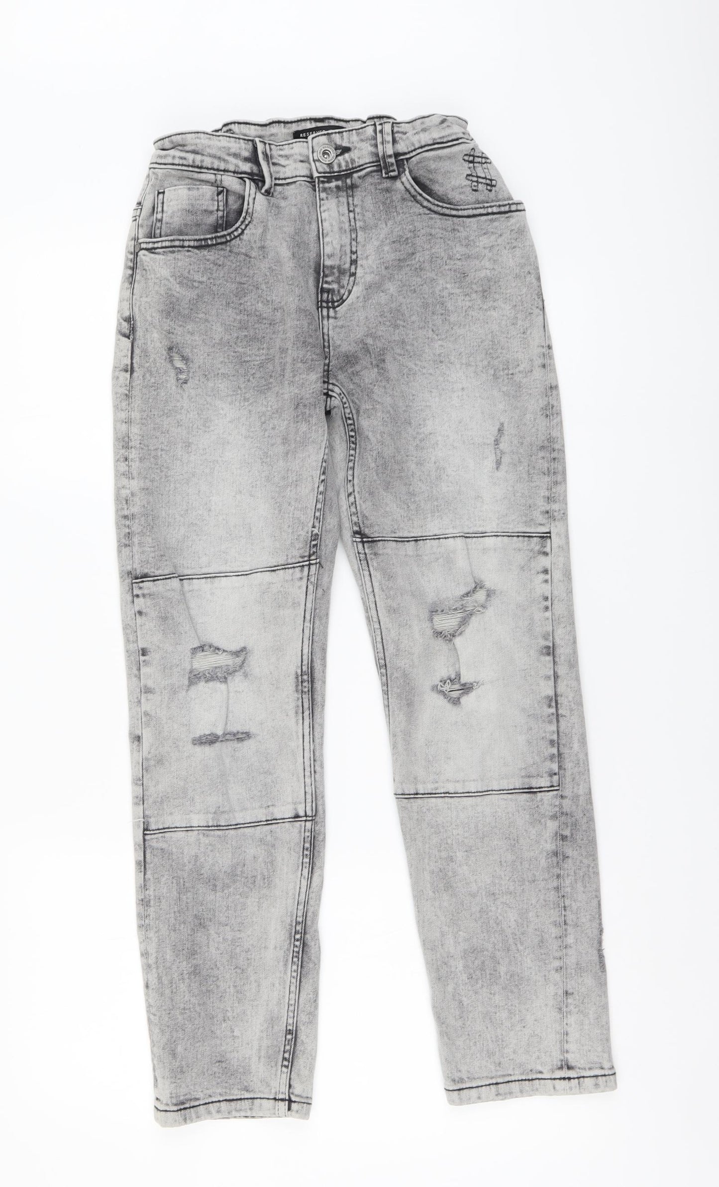 RESERVED Boys Grey Cotton Straight Jeans Size 13-14 Years Regular Button - Distressed