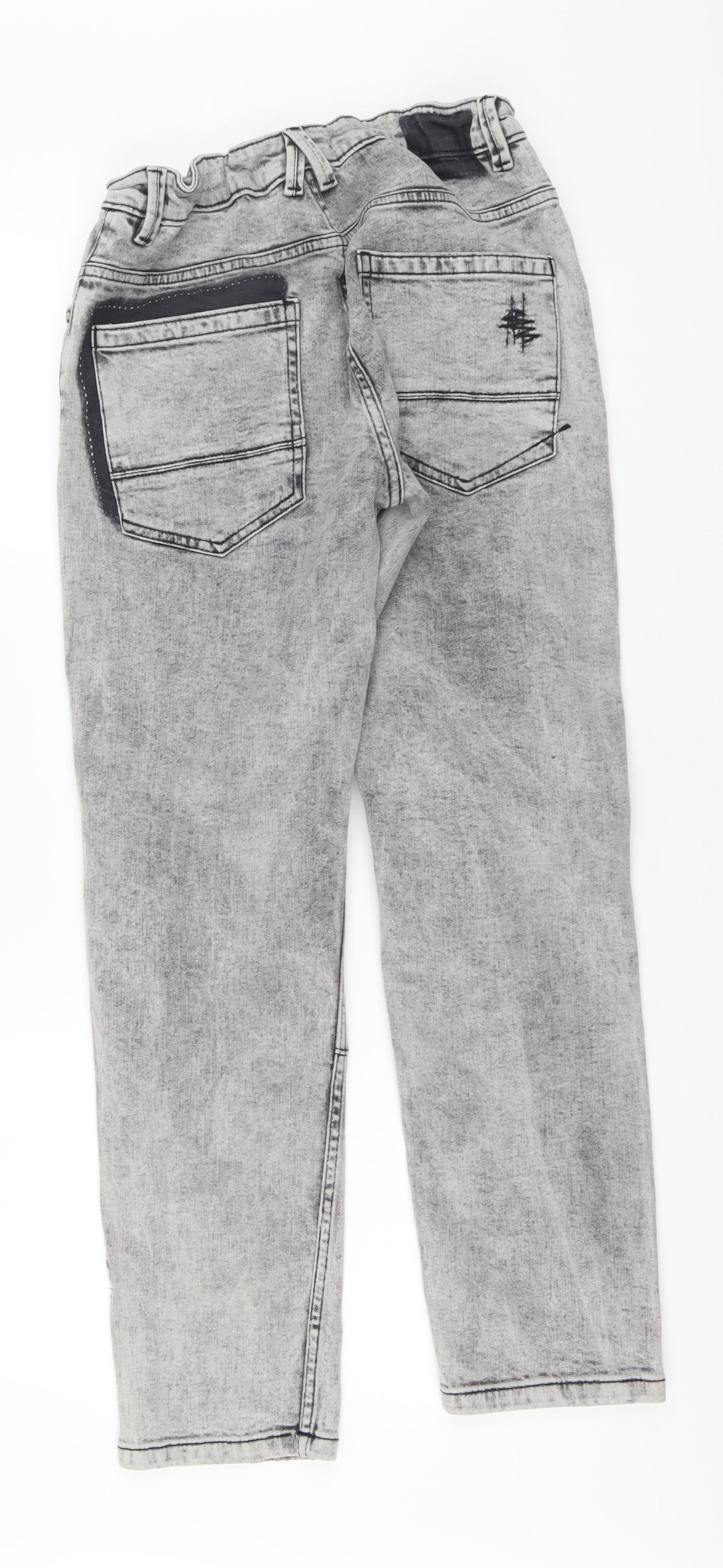 RESERVED Boys Grey Cotton Straight Jeans Size 13-14 Years Regular Button - Distressed