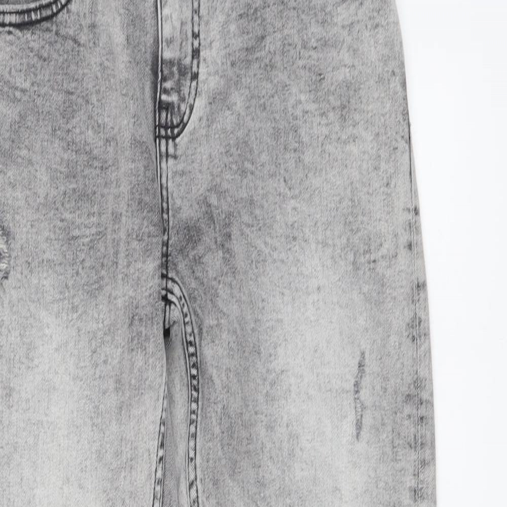 RESERVED Boys Grey Cotton Straight Jeans Size 13-14 Years Regular Button - Distressed