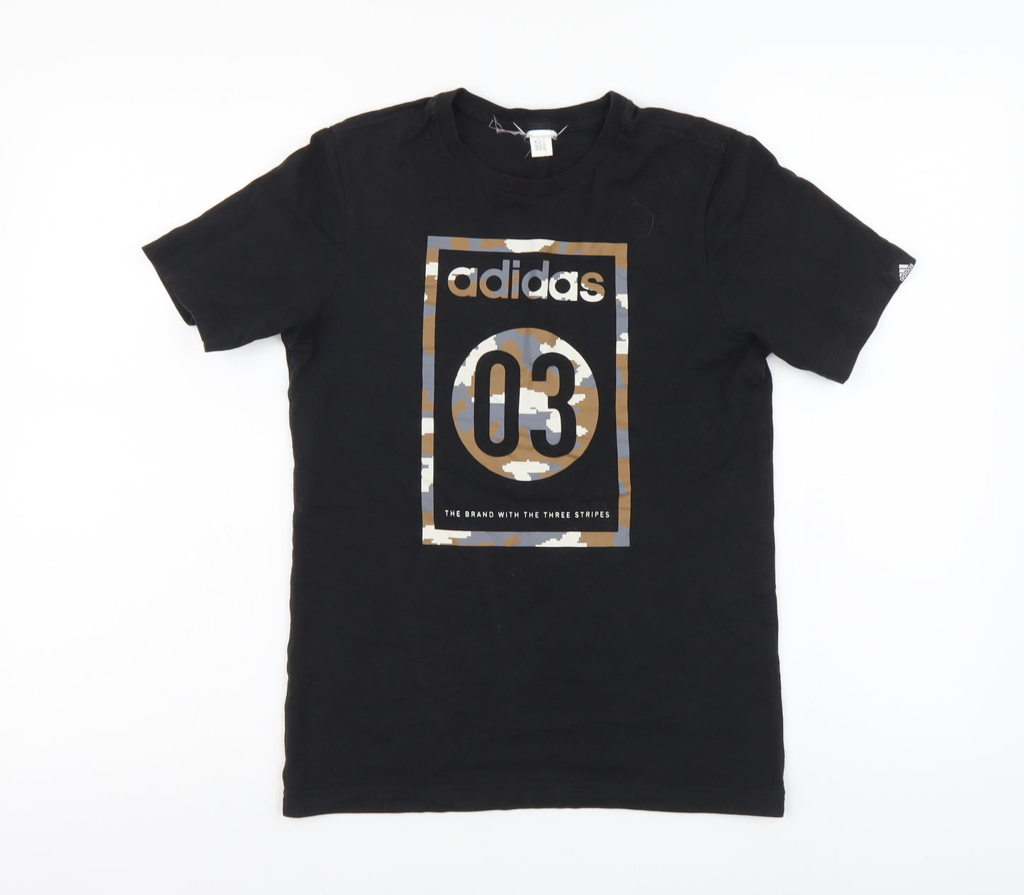 adidas Boys Black Animal Print Cotton Basic T-Shirt Size 11-12 Years Round Neck Pullover