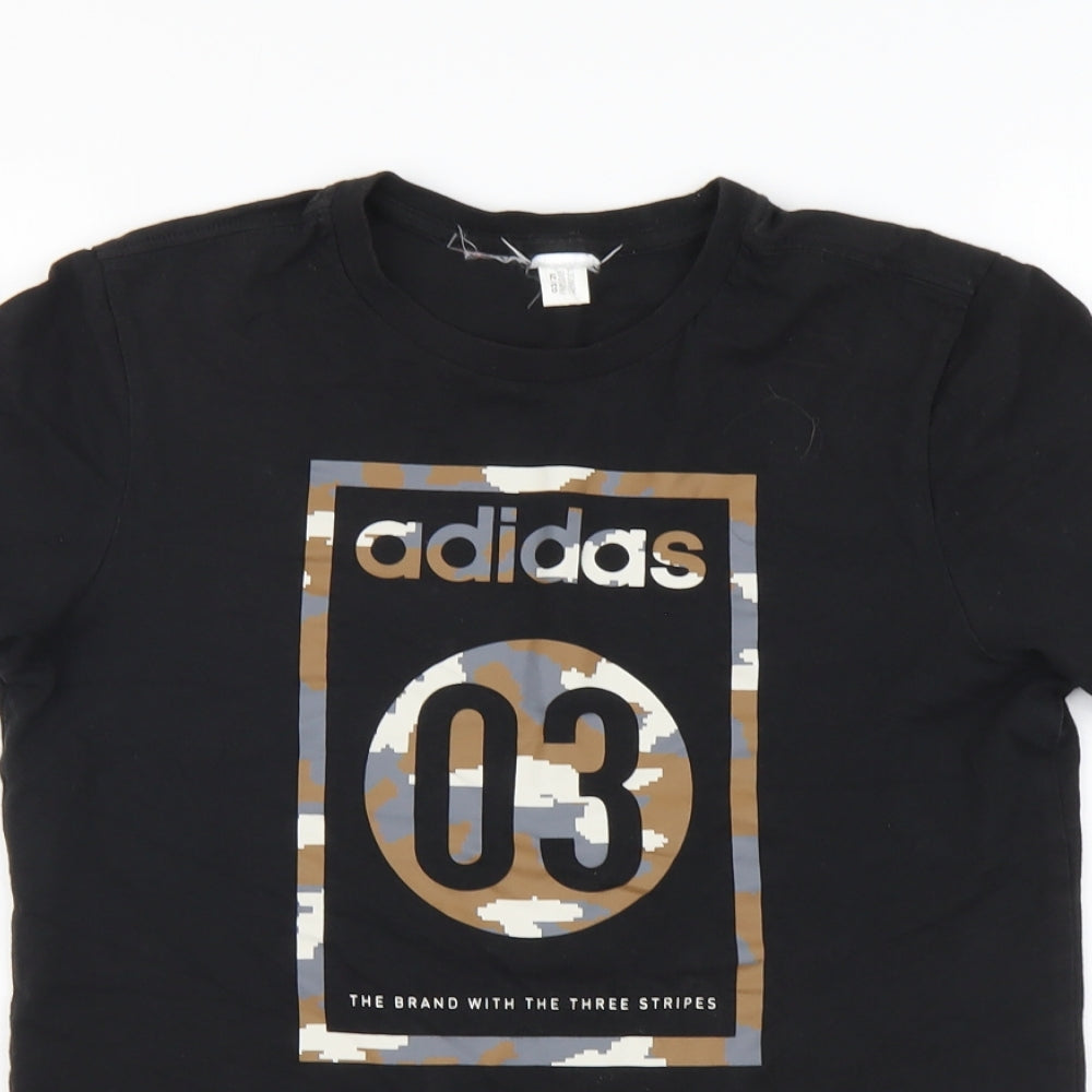 adidas Boys Black Animal Print Cotton Basic T-Shirt Size 11-12 Years Round Neck Pullover