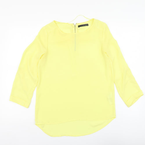 Atmosphere Womens Yellow Polyester Basic Blouse Size 8 Round Neck