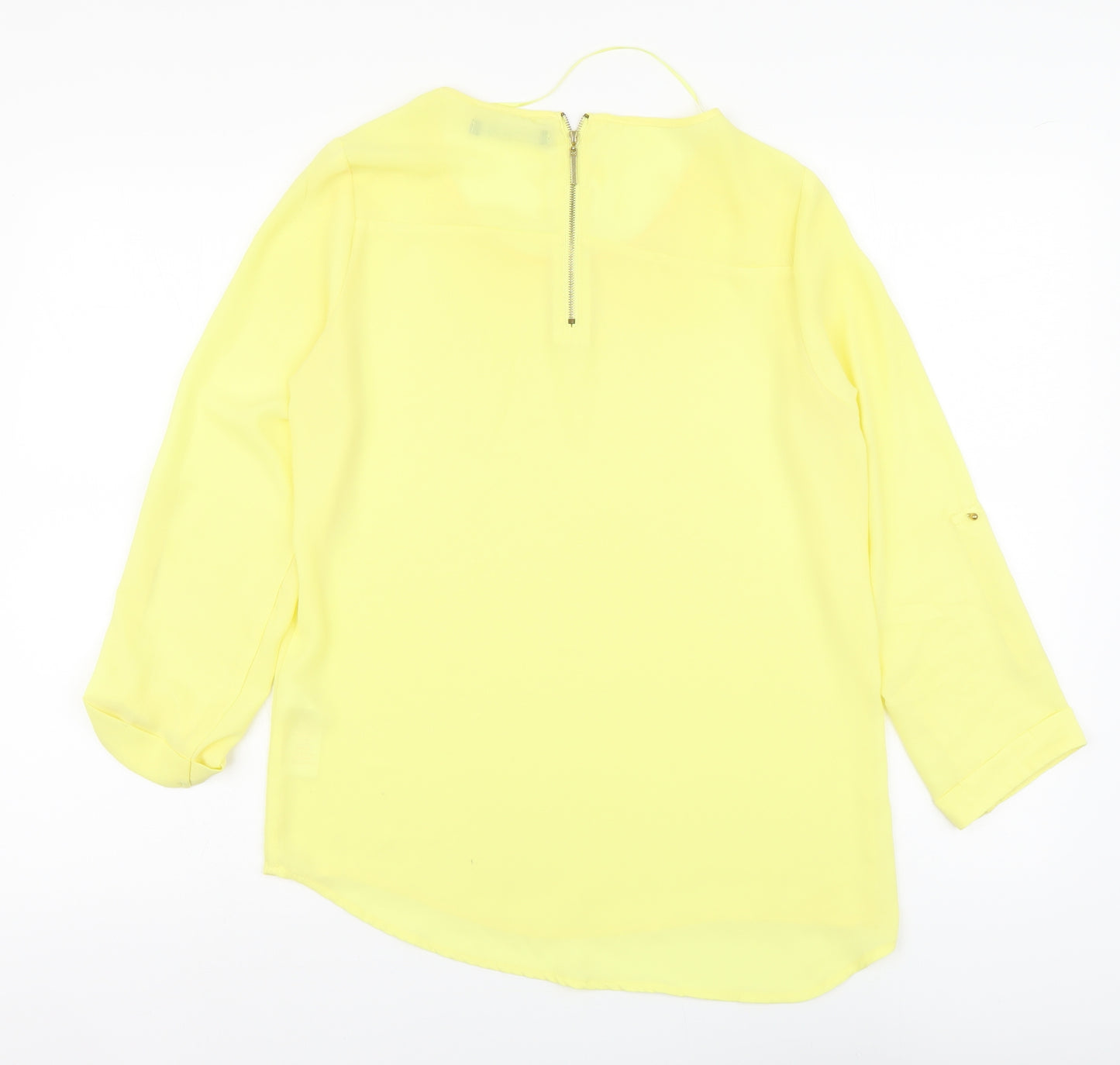 Atmosphere Womens Yellow Polyester Basic Blouse Size 8 Round Neck