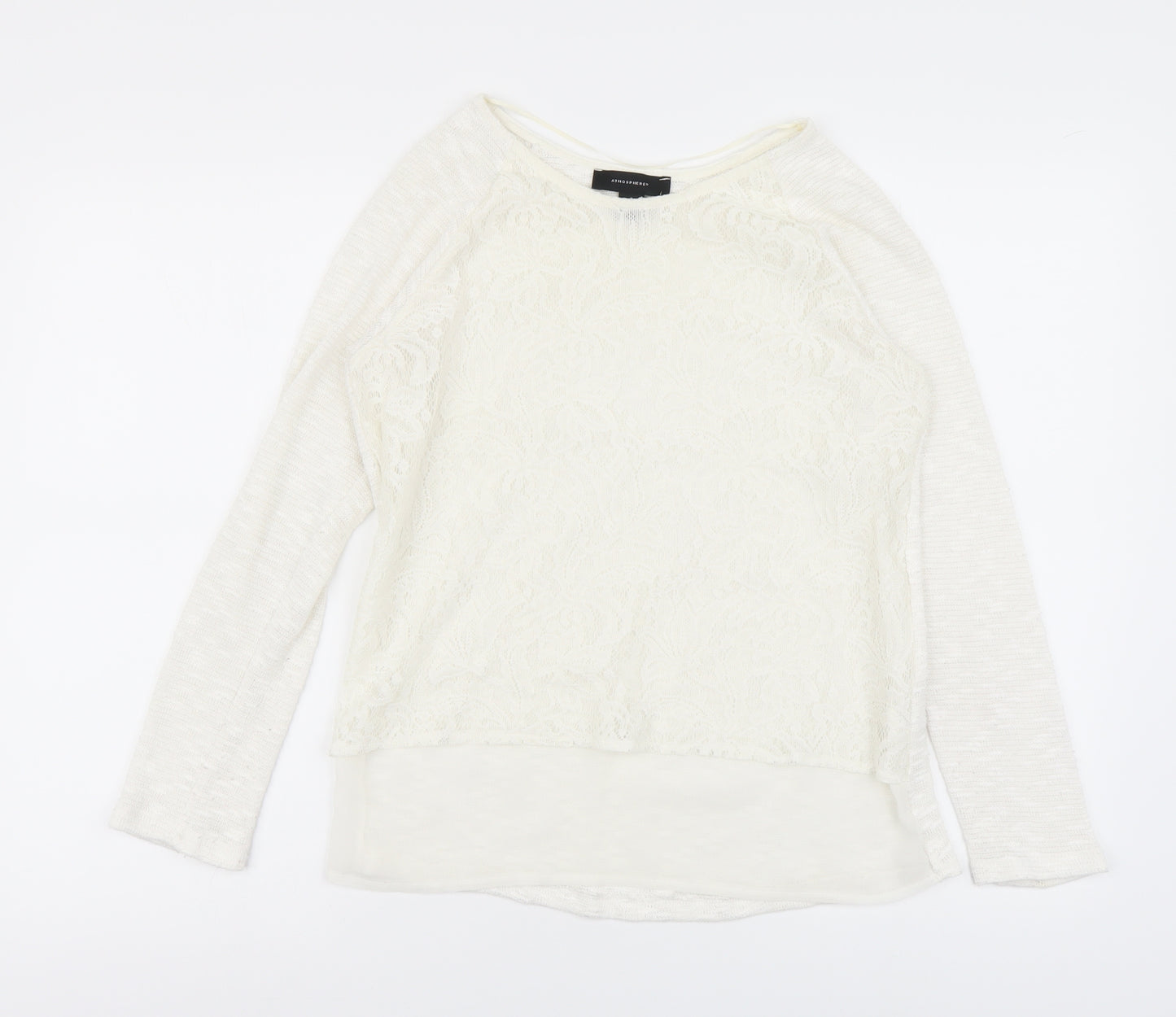 Atmosphere Womens White Geometric Polyester Basic Blouse Size 6 Round Neck