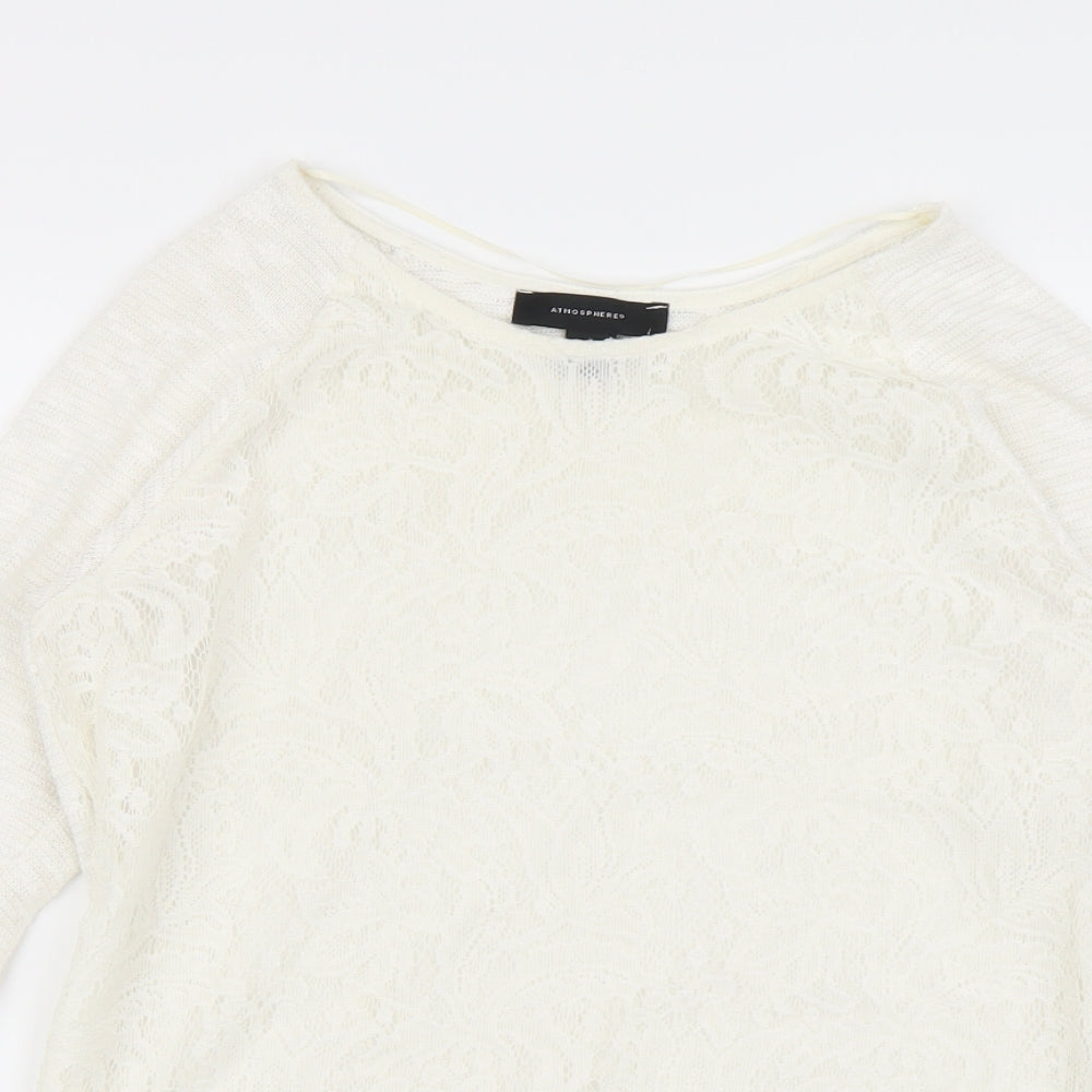 Atmosphere Womens White Geometric Polyester Basic Blouse Size 6 Round Neck