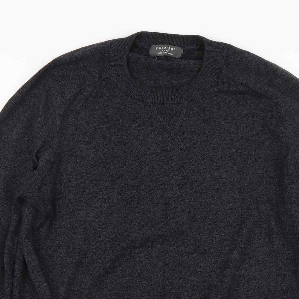 Primark Mens Grey Round Neck Acrylic Pullover Jumper Size L