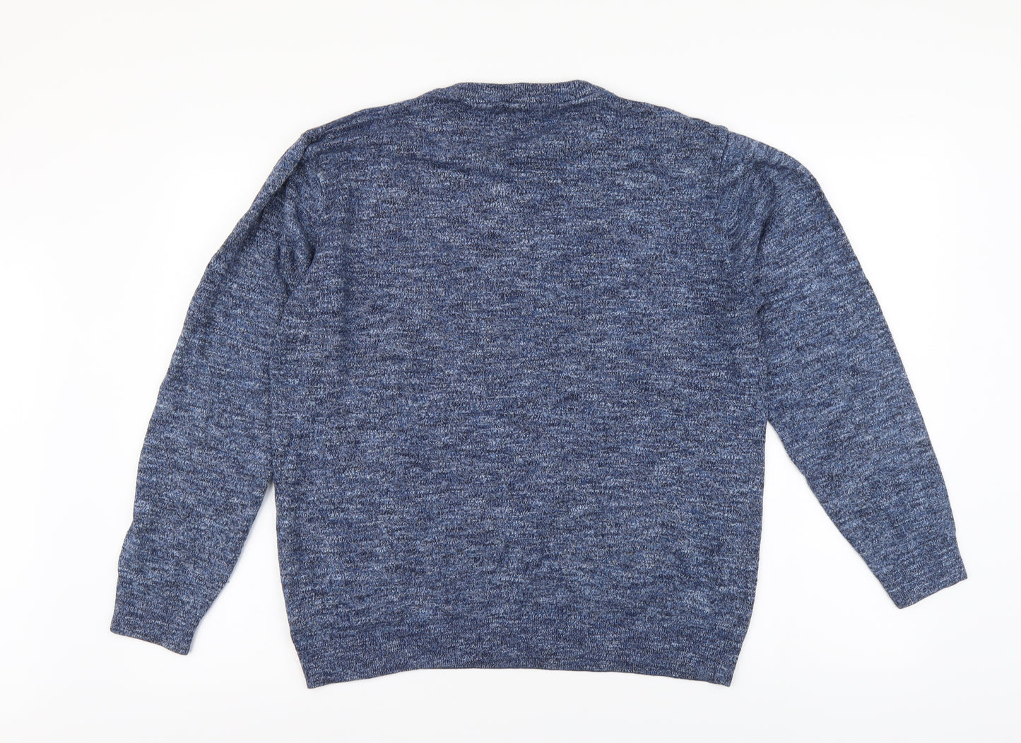 NEXT Mens Blue Round Neck Cotton Henley Jumper Size L