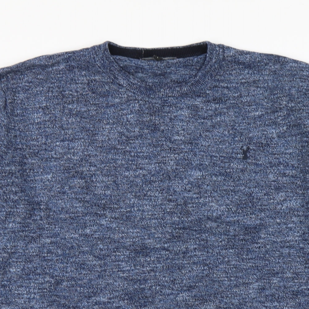 NEXT Mens Blue Round Neck Cotton Henley Jumper Size L